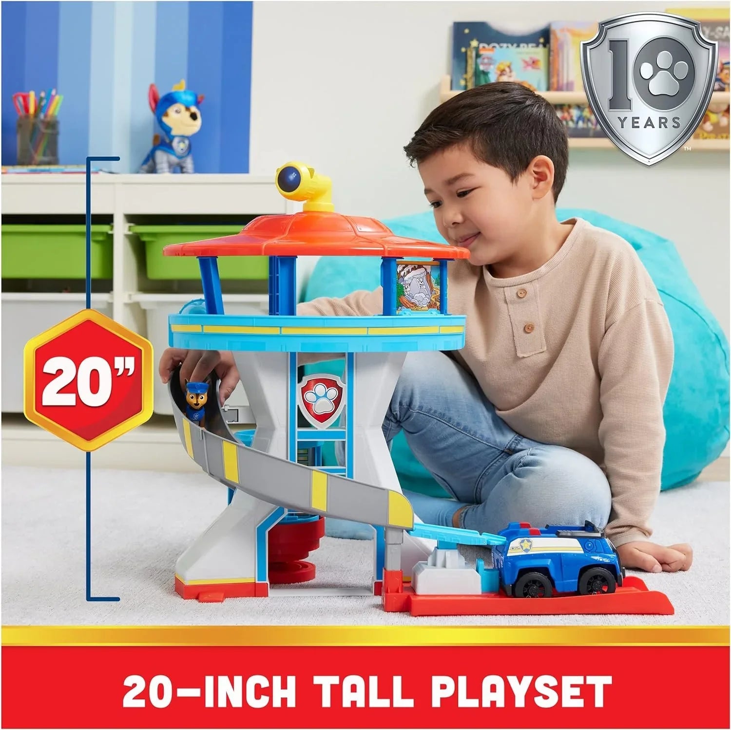 2 Chase Tower Car Figures, Toy and Ages Cruiser Patrol Accessories, Kids and 3 Police Lookout Toys up for Playset Launcher, with Paw Action Chases