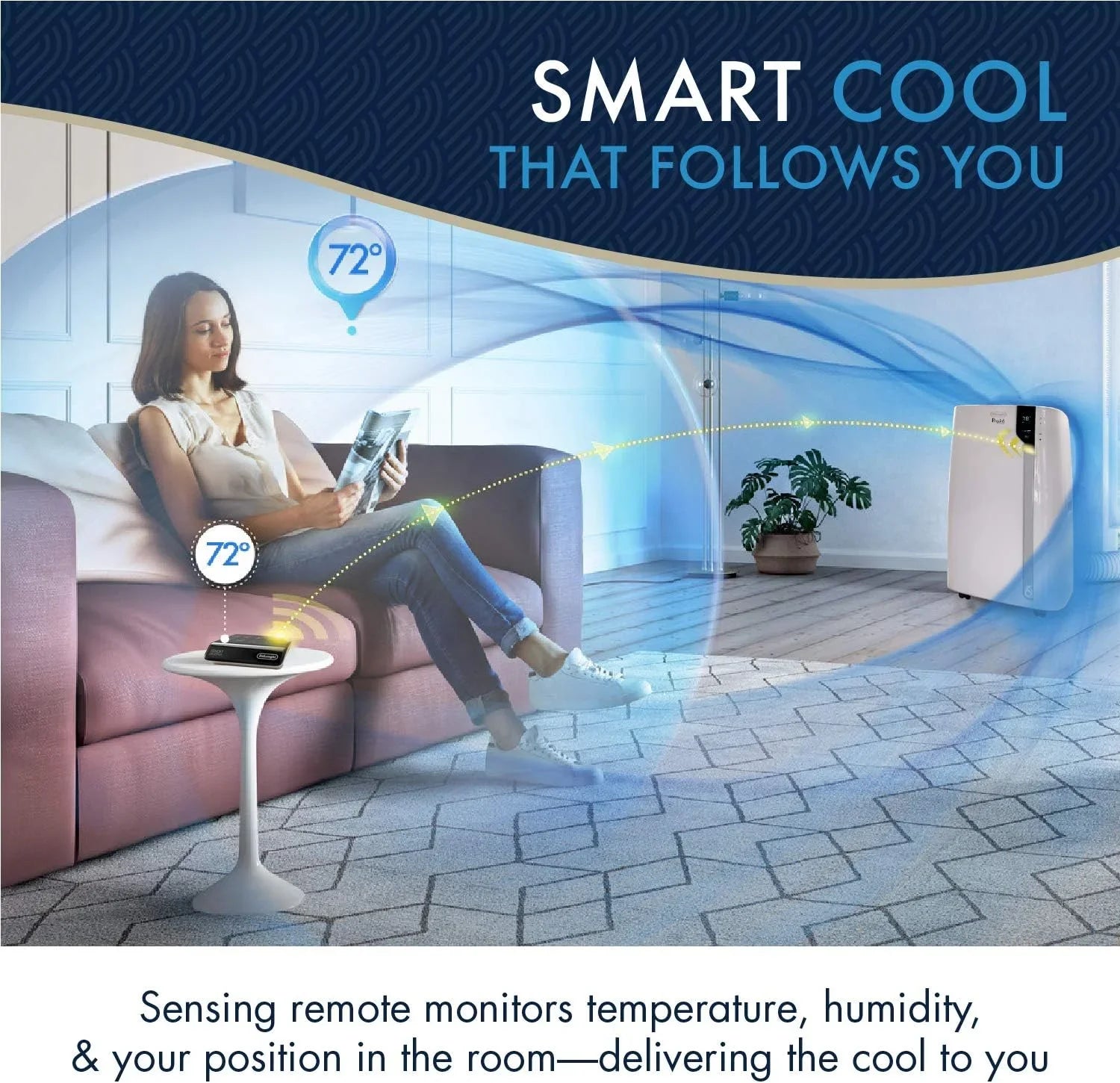 Ft BTU, Conditioner, White Conditioner WH DeLonghi Sq remote, White Bluetooth 12,000 Portable Pinguino Air 500 PACEX360LVYN