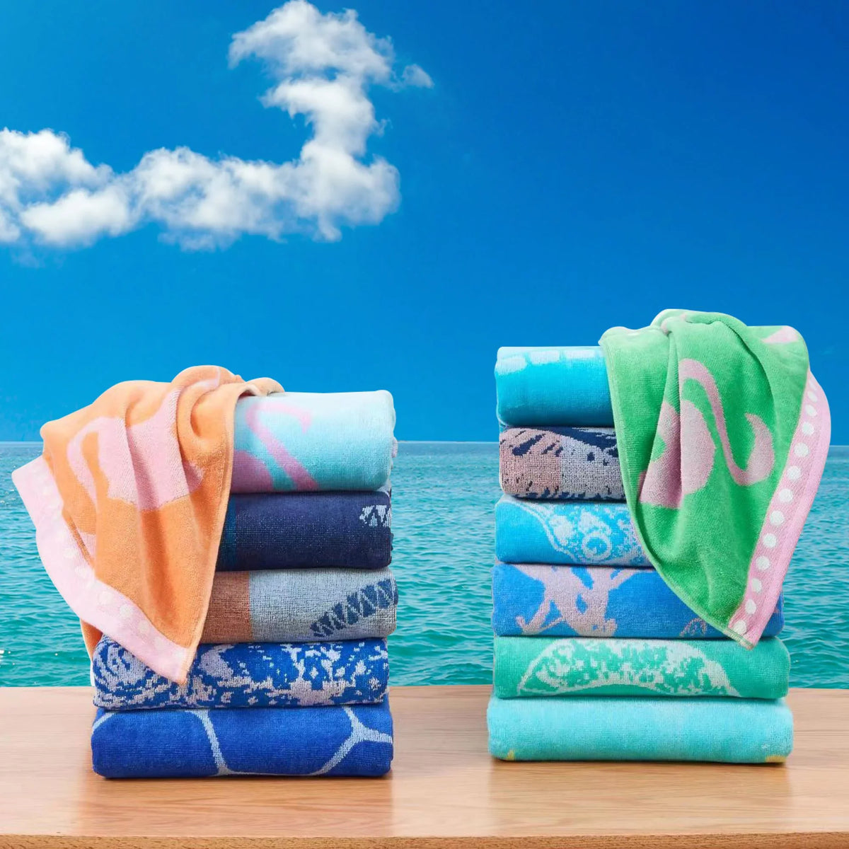 Beach Pack 2-Pack Cotton Yellow) 30" Seahorse Towel Blue / x Printed Bay Great Home - (2 60",