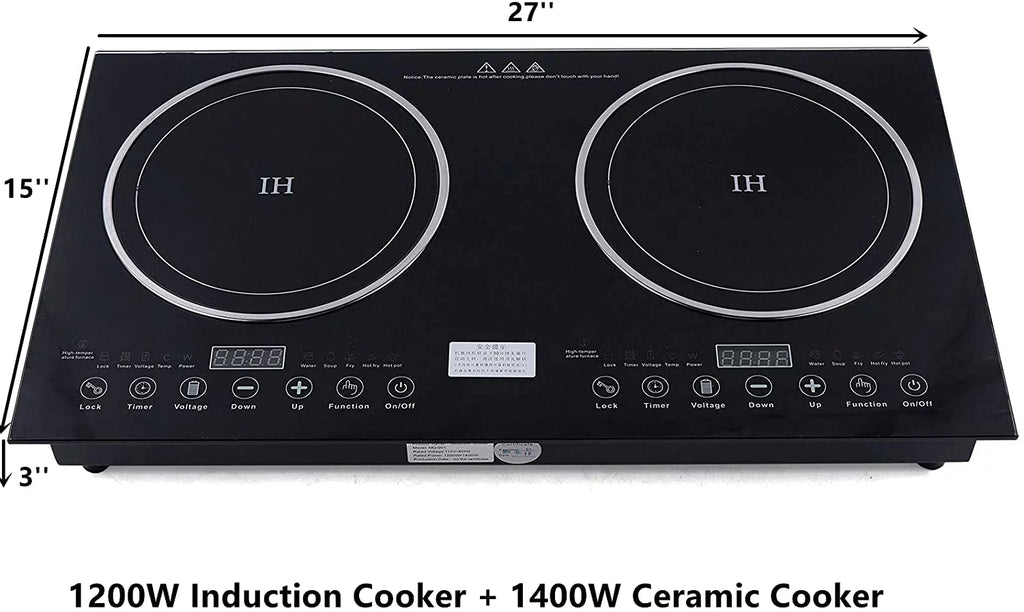 Ceramic Burner Cooker+1400W Countertop Touch ANQIDI Portable 1200W Cooker Sensor Stove Dual Cooktop Digital