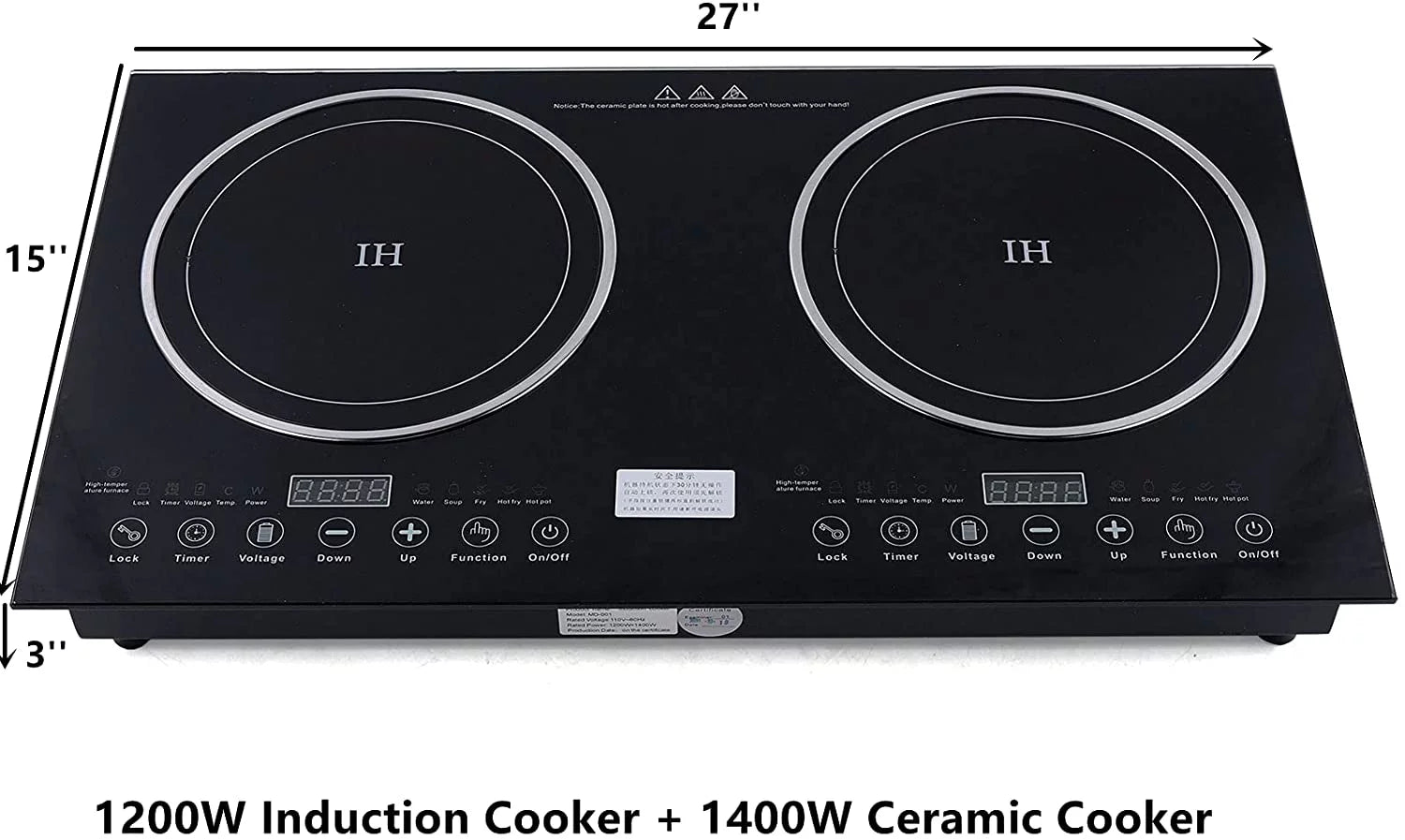 Ceramic Burner Cooker+1400W Countertop Touch ANQIDI Portable 1200W Cooker Sensor Stove Dual Cooktop Digital