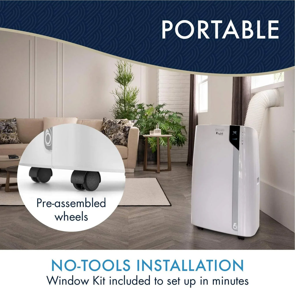 Ft BTU, Conditioner, White Conditioner WH DeLonghi Sq remote, White Bluetooth 12,000 Portable Pinguino Air 500 PACEX360LVYN