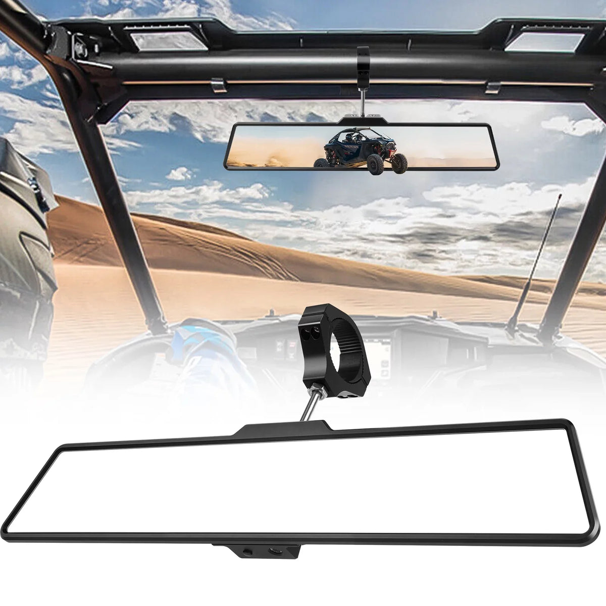 Rear Fit w/ Polaris White Lights Universal Ranger/RZR Center UTV MICTUNING Rearview Mirrors View Interior Mirror Aluminum 16"