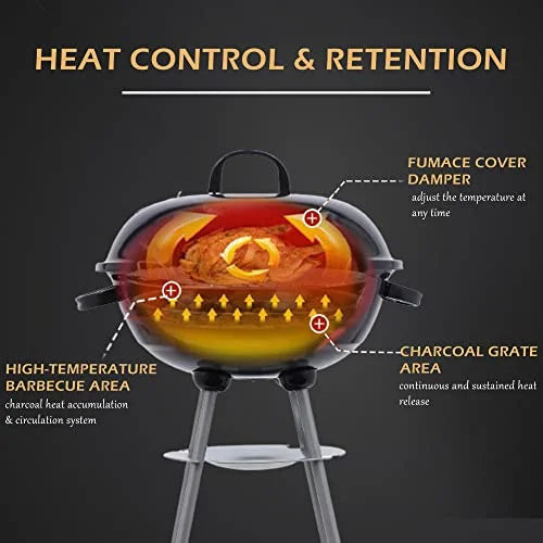 Outdoor Stainless Grilling Steel Cooking & Burgers, Backyard Kettle (18" & Portable Standing Black) Tailgating Grill Backyard Steaks, Grill for Charcoal BBQ Pitmaster