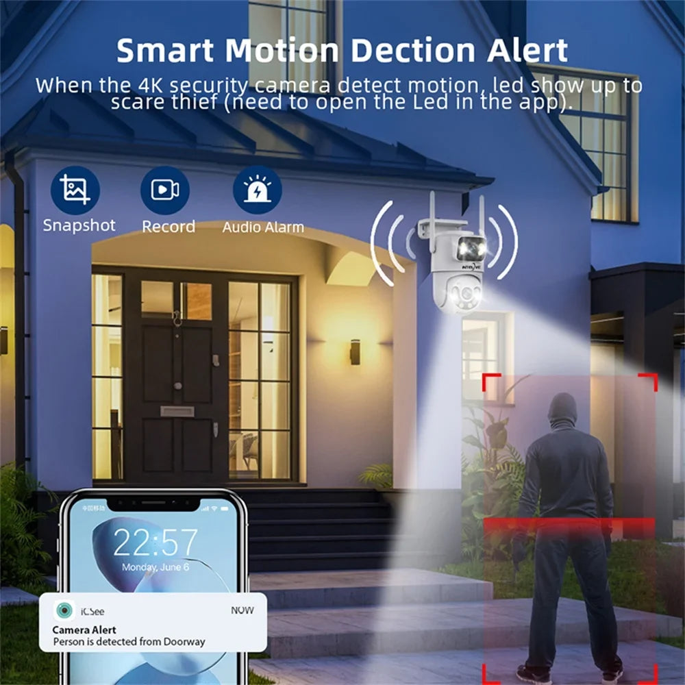 Two INTELIVE Human 4K with Floodlight, Rechargeable Deduction Camera, with Outdoor Security Powered Surveillance Color Night Home Full Way Camera Wireless Vision Voice Camera