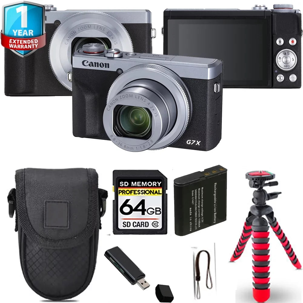(Silver) Spider G7 PowerShot Warranty Canon X Yr Digital Camera III Mark Tripod 1 - + + 64GB