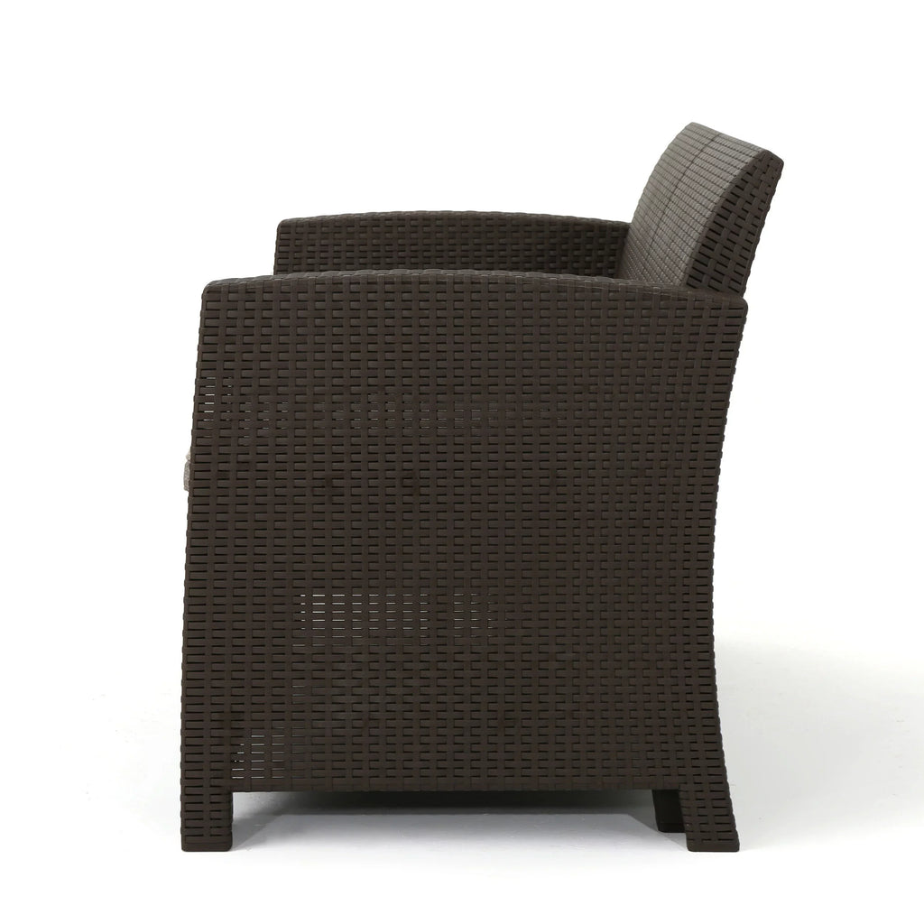 Outdoor with Brown Pit, Fire Beige Set Wicker Chat Club Chair 4-Seater Ollie and Mixed