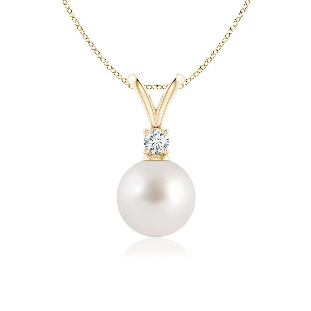 Birthstone (Grade-AAA|Size-8mm) in Sea Valentines South Her Cultured Yellow 14K Engagement, Angara for for Gold Girls Pendant Pearl Day Wedding, Jewelry June Gifts Necklace Women, Birthday, V-Bale