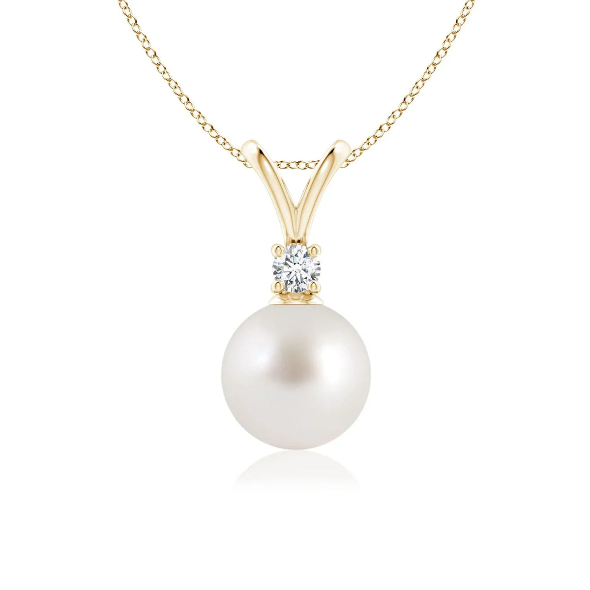 Birthstone (Grade-AAA|Size-8mm) in Sea Valentines South Her Cultured Yellow 14K Engagement, Angara for for Gold Girls Pendant Pearl Day Wedding, Jewelry June Gifts Necklace Women, Birthday, V-Bale