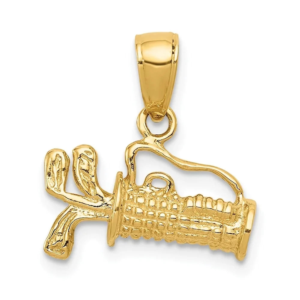Bag Women Charm Pendant Clubs Gold Yellow Auriga 14K 3-Dimensional Golf for mm,W-14 (L-16 with mm) Polished