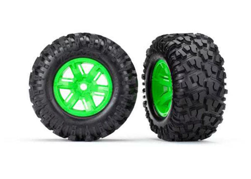 & At Tires Tra 7772G Maxx Wheels, (X-Maxx Glued Inserts) Wheels, Traxxas Green Tires, Foam Assembled,