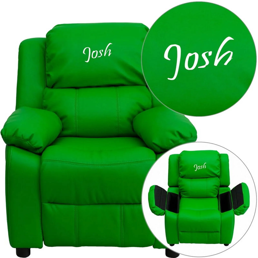with Green Storage Recliner Vinyl Arms Kids Personalized Deluxe Padded