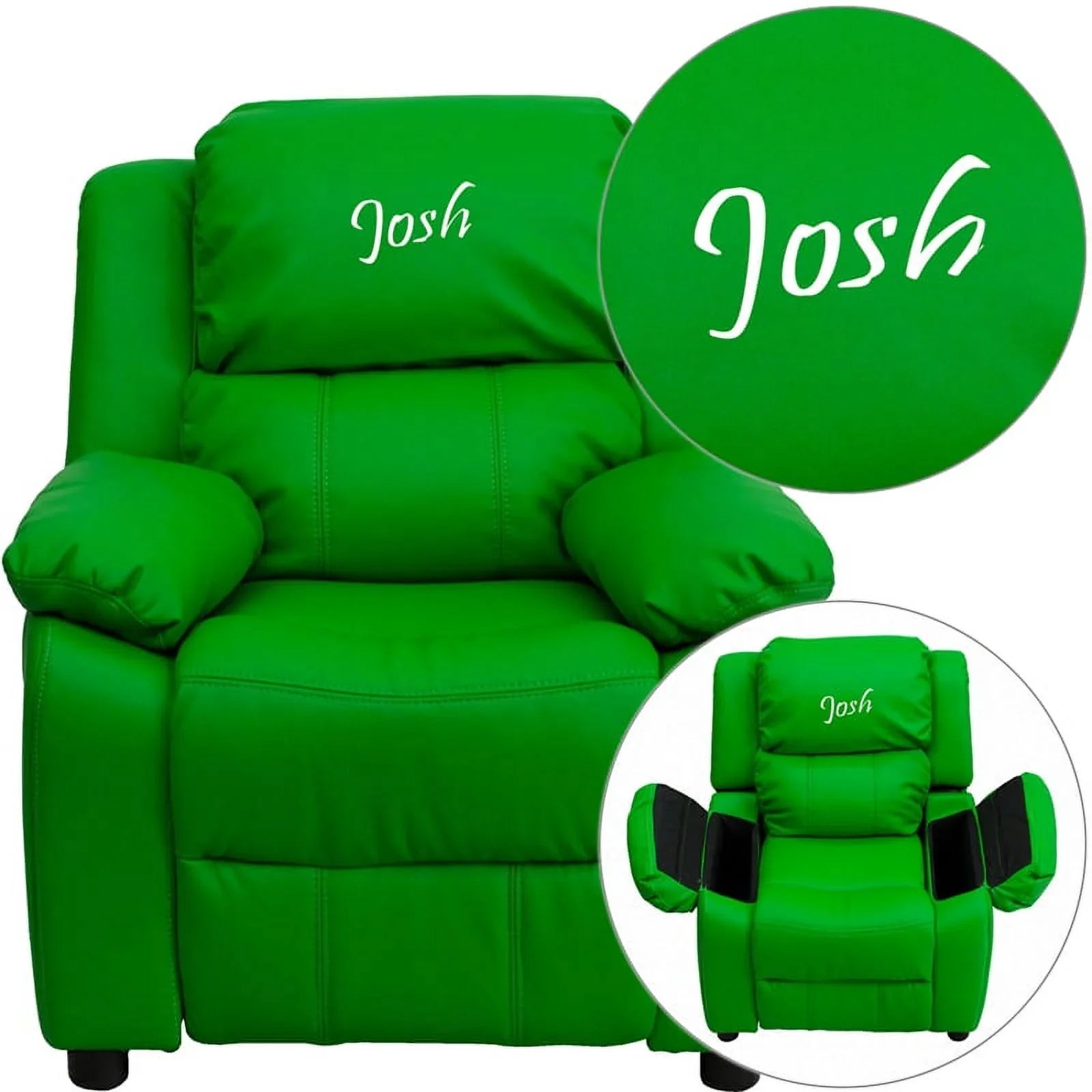 with Green Storage Recliner Vinyl Arms Kids Personalized Deluxe Padded