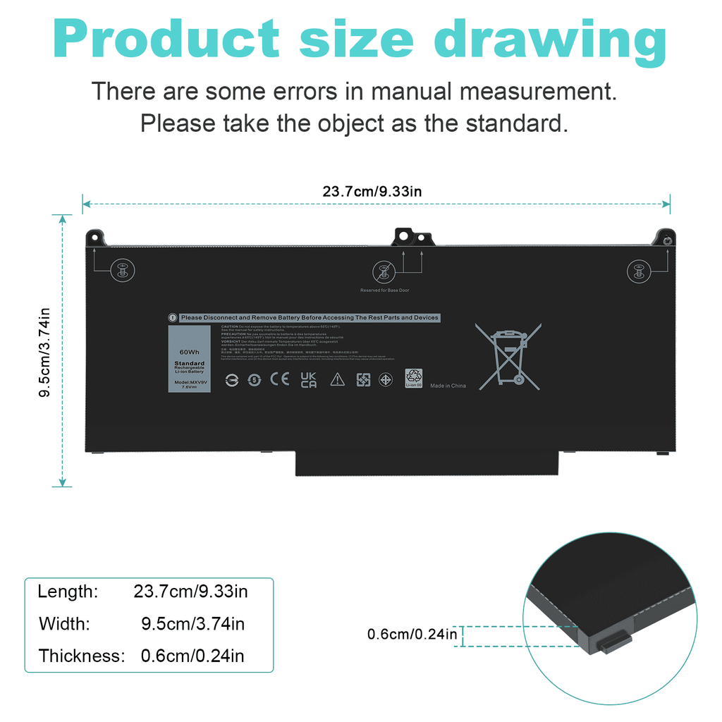 (2-in-1) 7300 60Wh For Dell 5310 Latitude 5300 7400 MXV9V Battery Laptop