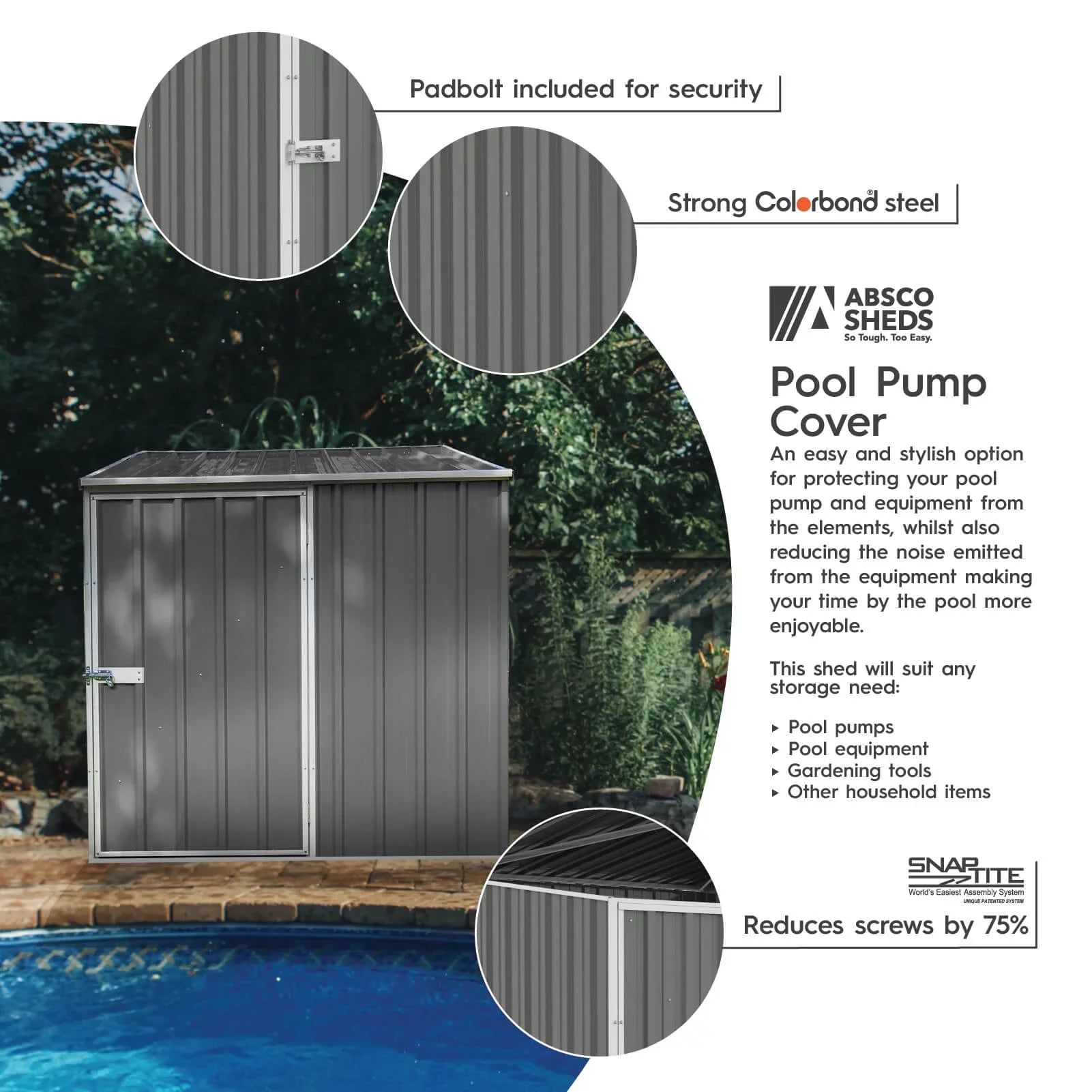 x Metal Shed - 5 Multipurpose Woodland AB1070 5 Pool Absco Gray Pump ft.
