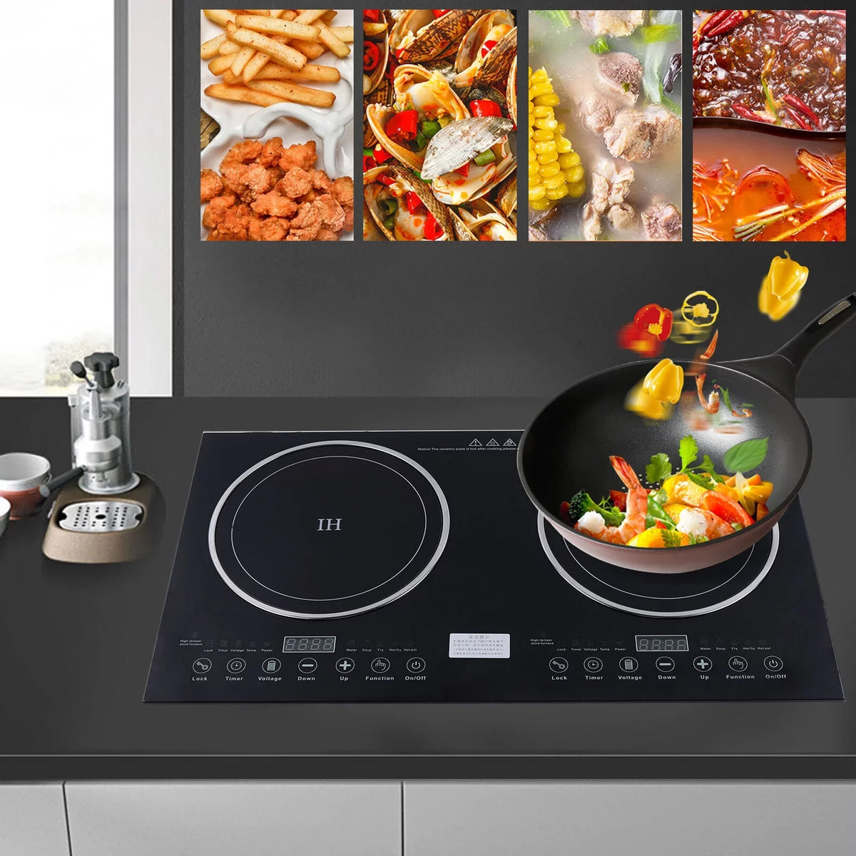 Ceramic Burner Cooker+1400W Countertop Touch ANQIDI Portable 1200W Cooker Sensor Stove Dual Cooktop Digital