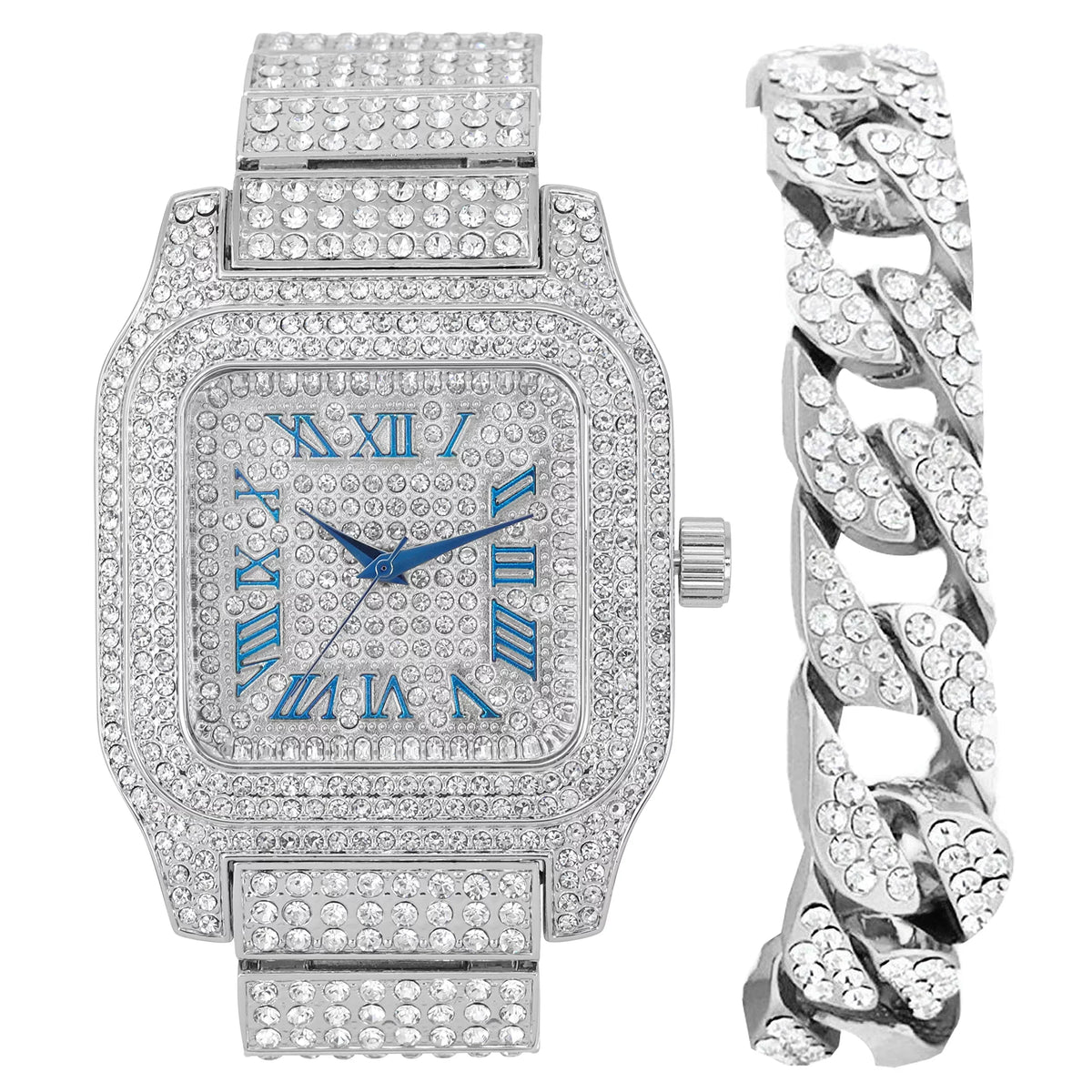 Blue - Gold Bling-ed product Way Cuban) Square image Hop (Silver a Hypnotize You R# Out Will 0513Sq Hip Flashy Biggie Watch in Iced