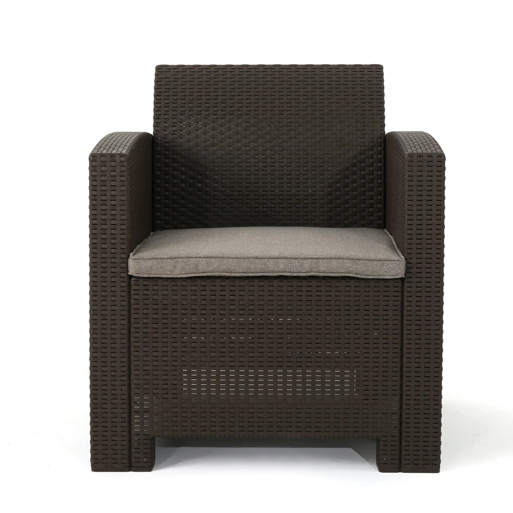 Outdoor with Brown Pit, Fire Beige Set Wicker Chat Club Chair 4-Seater Ollie and Mixed