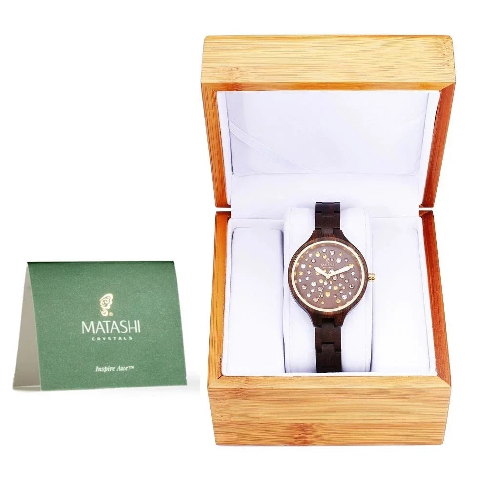 1ATM Bezel, Resistant Ronda Womens Brown Casual, Crystals, Movement, Swiss Water MTJW13040 Watch Salwood Gold Business with
