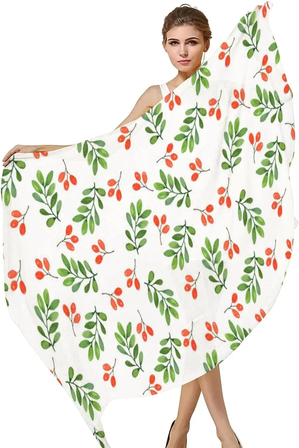 White Watercolor Pattern Lightweight Long Neck for Wrap Scarf Shawl on Hyjoy Silk Floral Girls Women Scarves