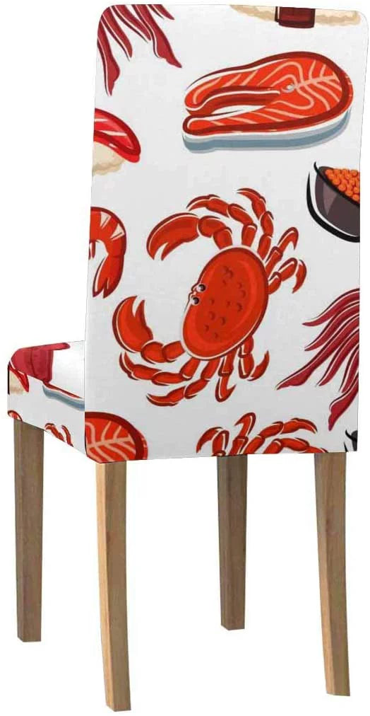 Squids Seat Cover Crabs Wedding Hotel Sushi Protector Chair Slipcover 4 Steaks Set FMSHPON Shrimps Party Dining for of Stretch Salmon Room
