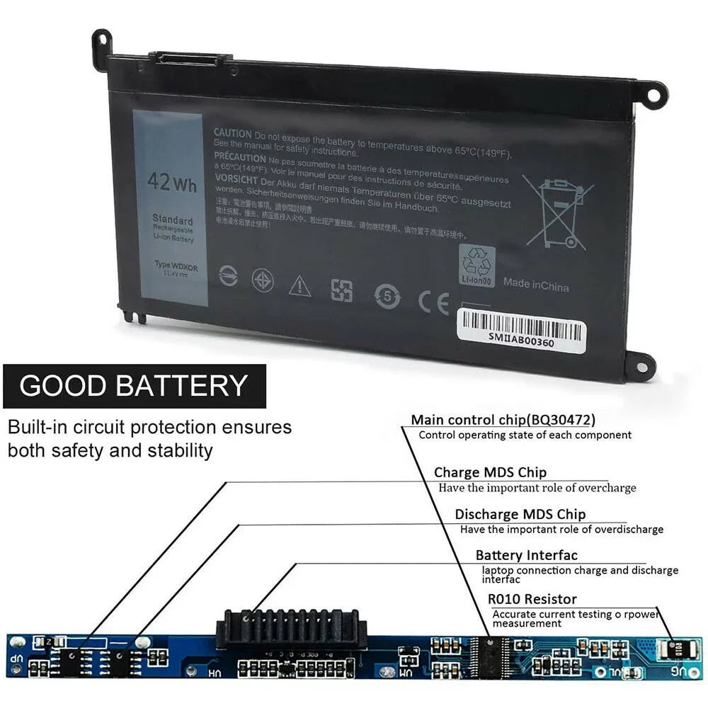 5565 P69G 7573 42WH Dell CYMGM P75F P66F Series Battery WDX0R Inspiron for