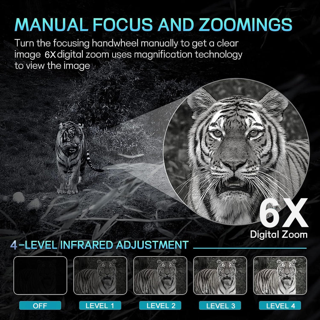Taking and with NVI-800 for 32GB 6x Hunting Card Binoculars Zoom SD Vision Vision Suitable Night at Goggles Night Night Pictures Videos SuntekCam 24MP/1080P and