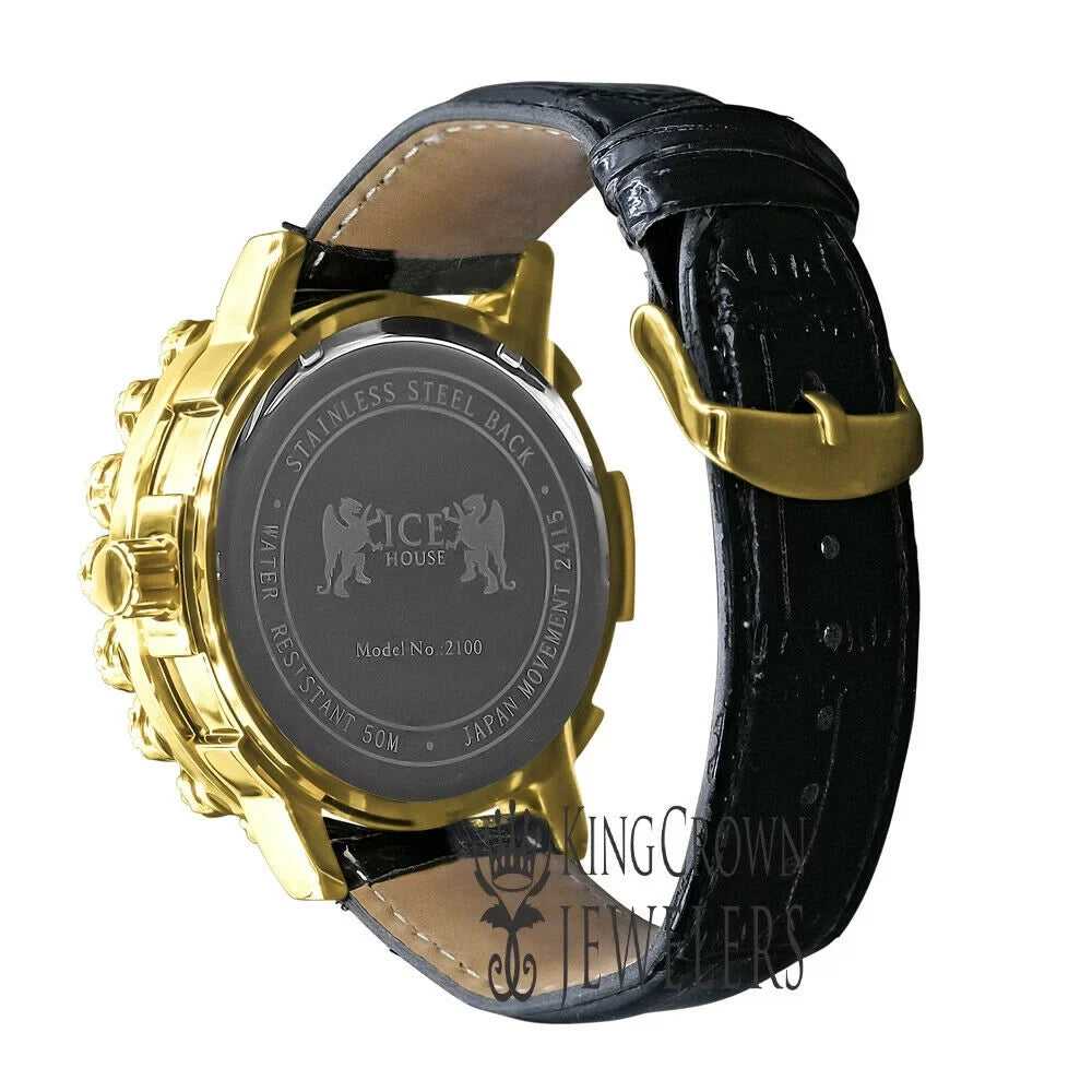 Dial Bezel Khronos Tone Gold Genuine Wrist Roman Genuine Diamond Face Watch Flower W/Date Leather Mens