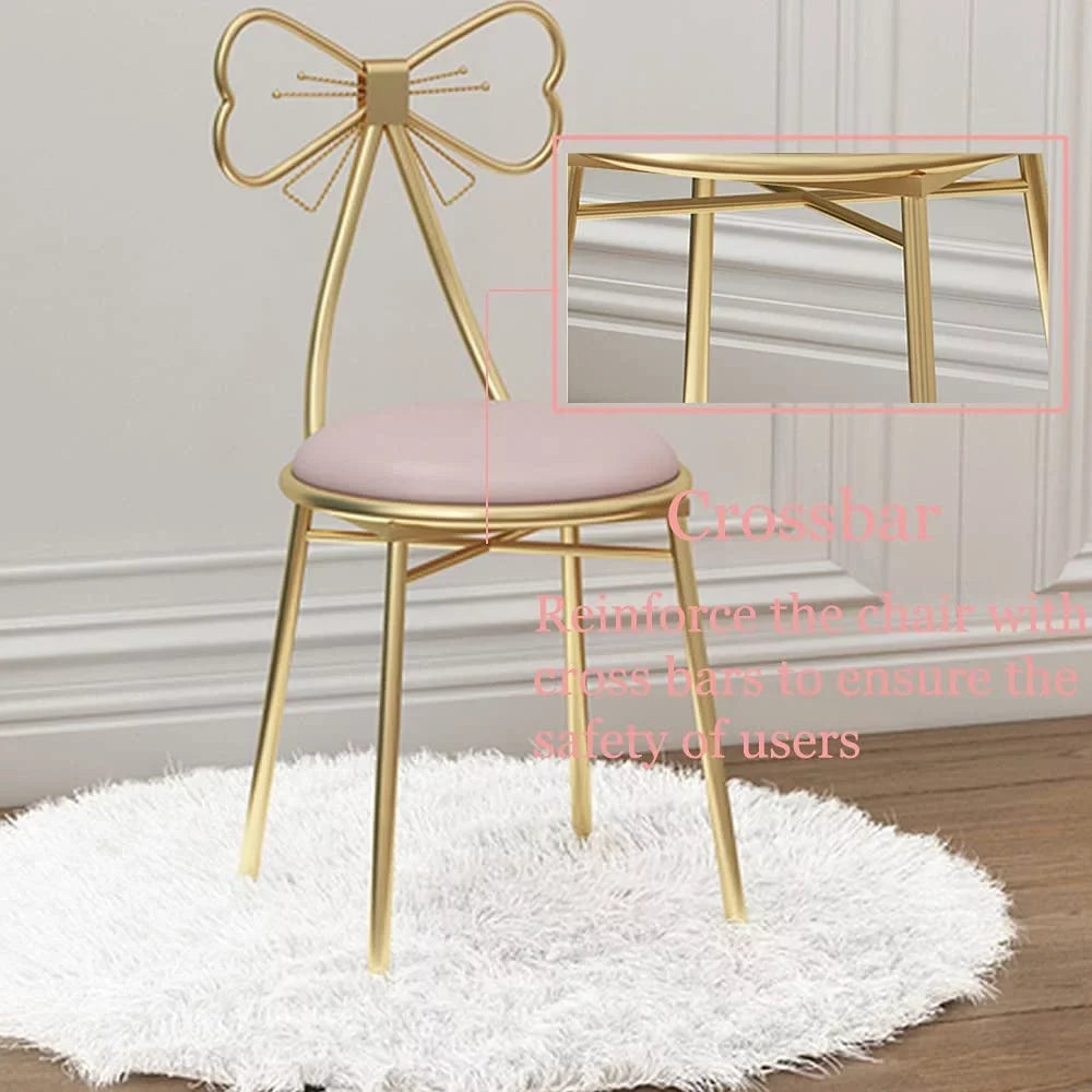 Girls Golden Backrest with Princess Creative Chair Makeup Cushioned Stool Room Back Vanity Dining Pink Bedroom, Chairs Modern Ladies Seat MONIPA Chair Butterfly for Leisure Chair Vanity Stool Art