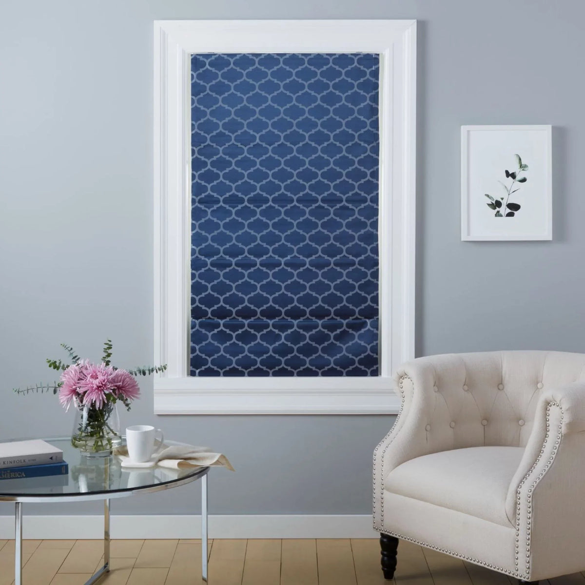 31"x64", Trellis Exclusive Roman Total Indigo Montague Home Blackout Shade,