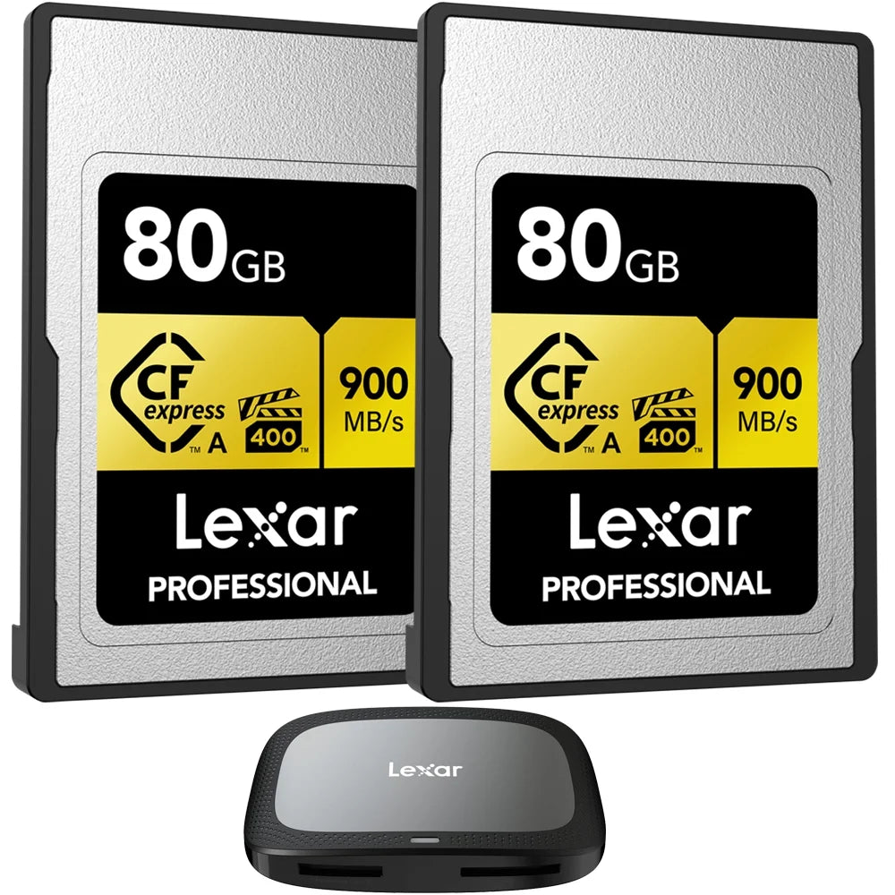Card, Type Reader Pro (2-Pack) A/SD CFexpress Gold CFexpress Lexar Type A 2x2 R900/W800 80GB Gen Lexar Memory Professional USB with 3.2 Bundle
