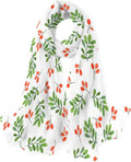 White Watercolor Pattern Lightweight Long Neck for Wrap Scarf Shawl on Hyjoy Silk Floral Girls Women Scarves