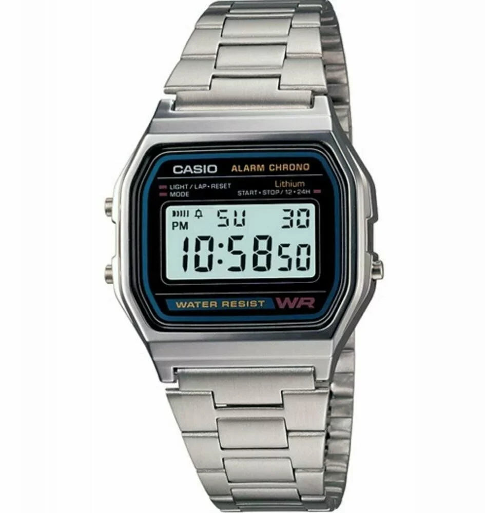 and Resistant Steel Adjustable Watch, Classic a Alarm Lock, Digital Water Men's with Casio with Stainless Clasp Calender Features, Bracelet Auto Stopwatch, and