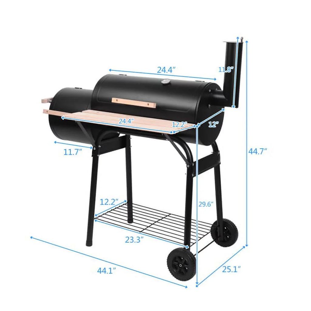 Side Grill Outdoor Smoker, 29.6" Small Burner/Thermometer, with 24.4" Black Grill H BBQ Grills Cooking x Charcoal Grill DFITO Camp Grill, L Backyard, BBQ for with Outdoor Charcoal