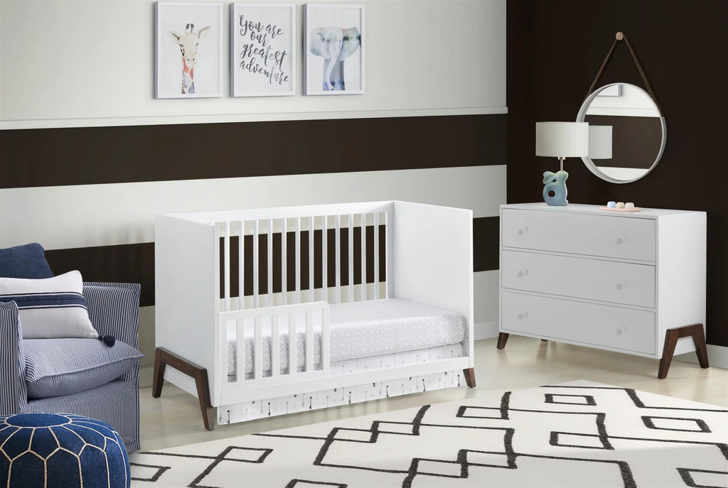 Baby Convertible Walnut, Crib, Mari 3-in-1 Crib Wooden & White Modern Island Oxford