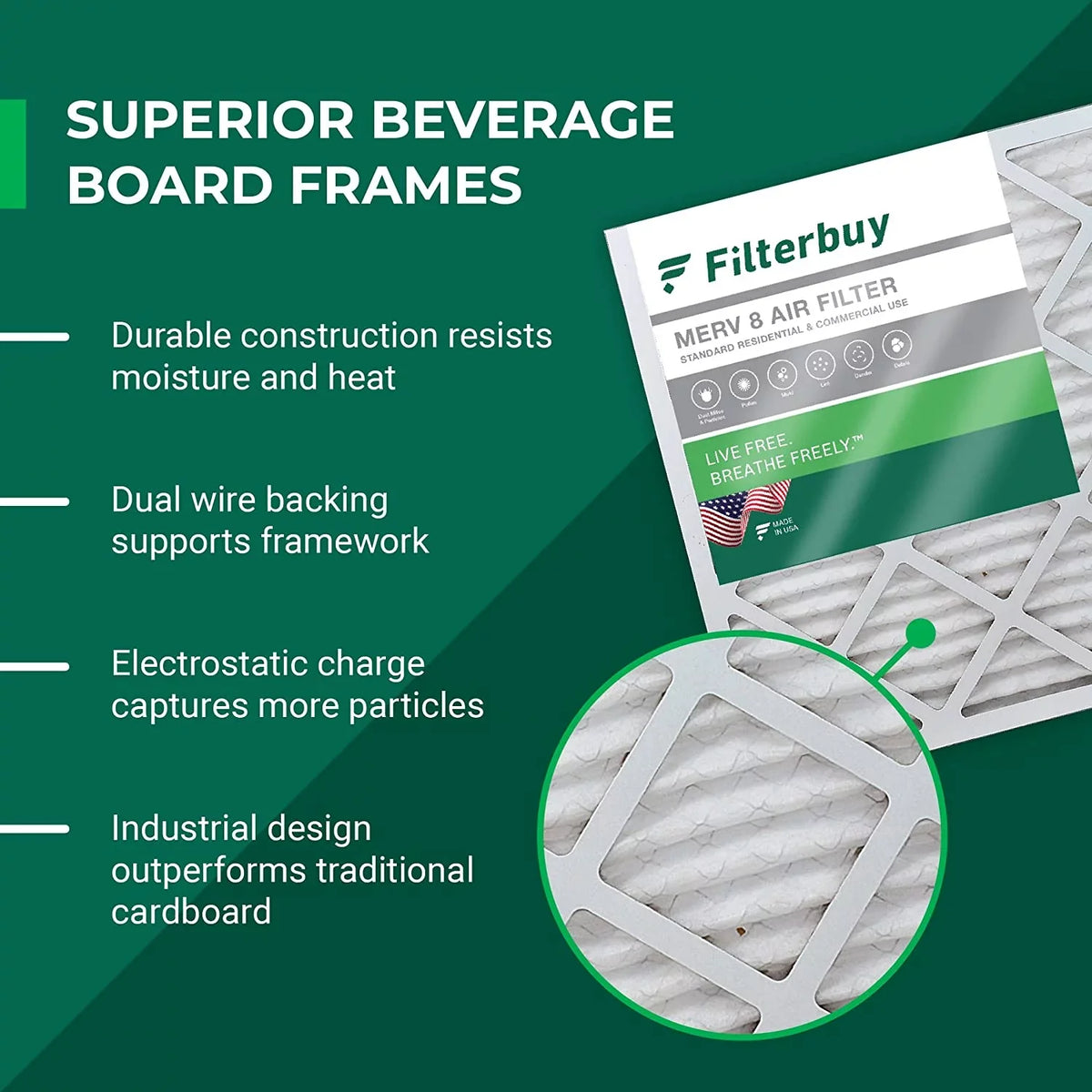 (6-Pack) 8 HVAC Air Pleated 13x21.5x1 Filterbuy Furnace AC MERV Filters