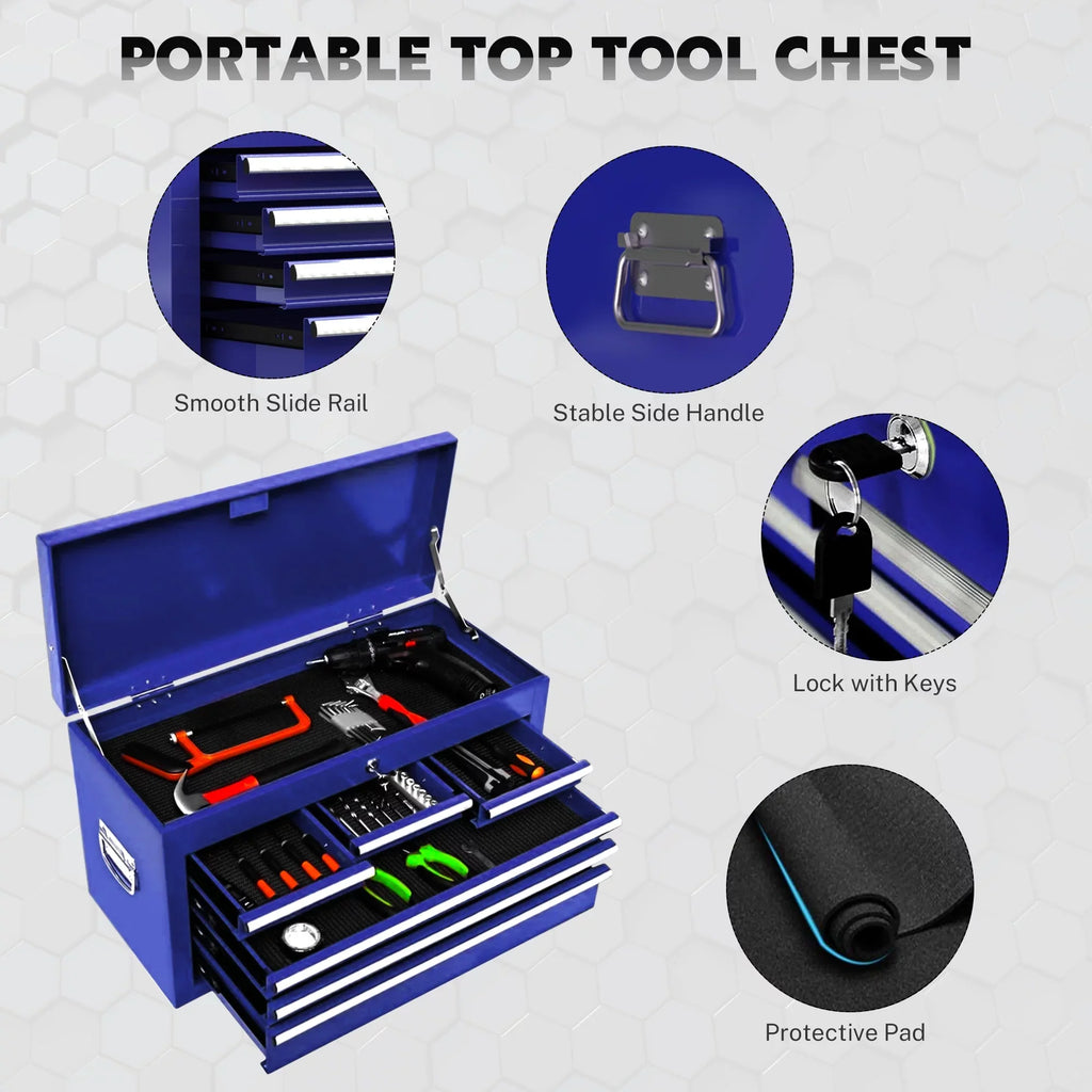 & Tool Tool Box, Wheels Chest 8 On 2-IN-1 Double Tool Box Drawers, Lockable Organizer Drawers, Cabinet Capacity Blue Chest with Drawers, with Sliding Rolling Large with Tool Hidden