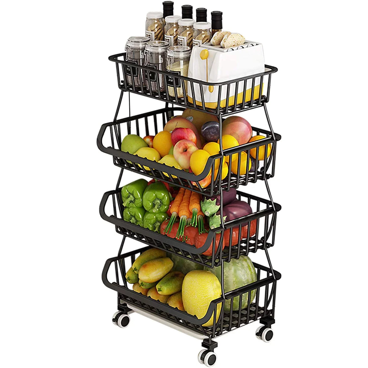 4-Tier Vegetable Stackable Basket Black Car Basket LEZZYRUCK Storage Garage for Fruit Pantry,Bathroom,