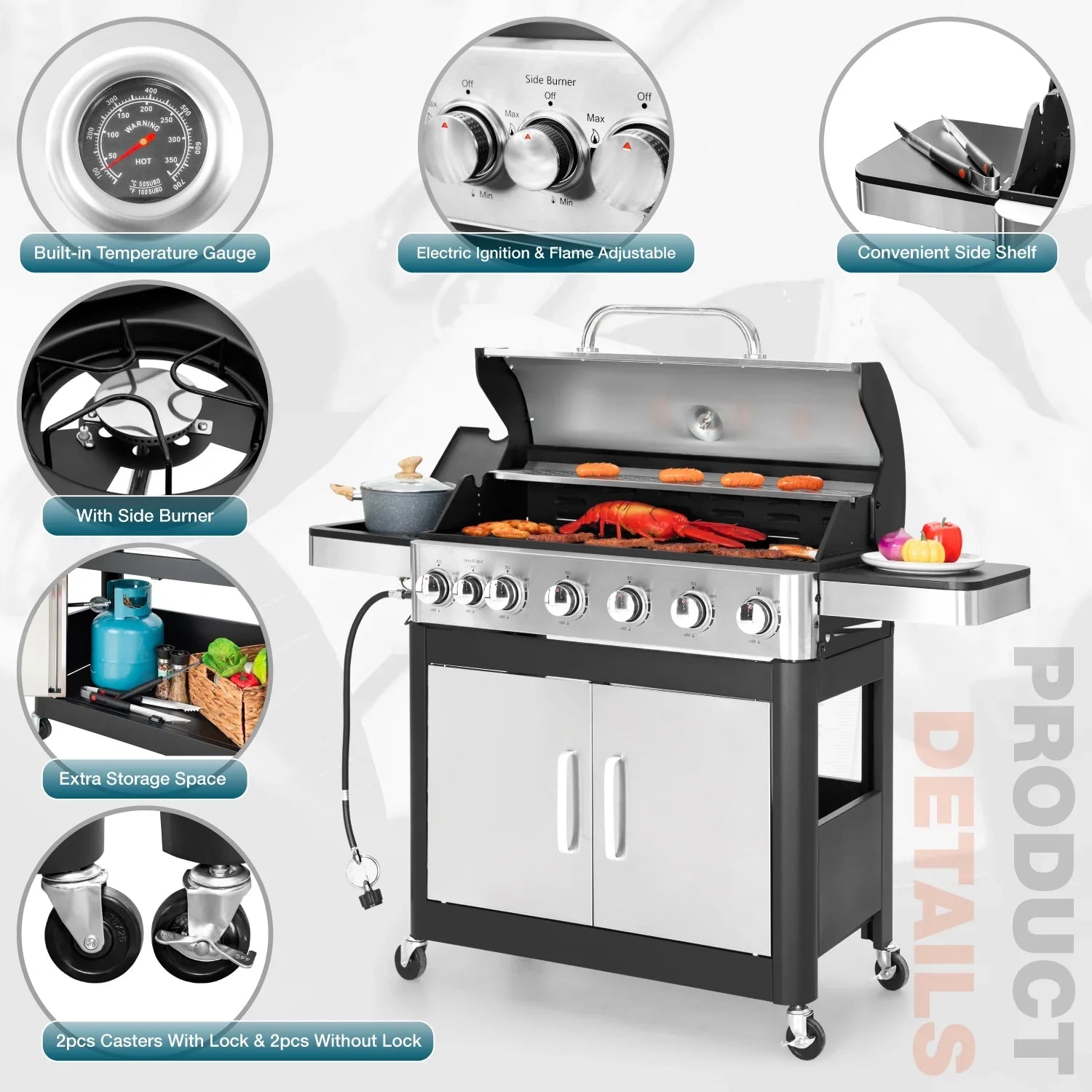 Side Steel with Stainless Living 6 Propane Burner Grill BBQ Gas Summit Grill Burner