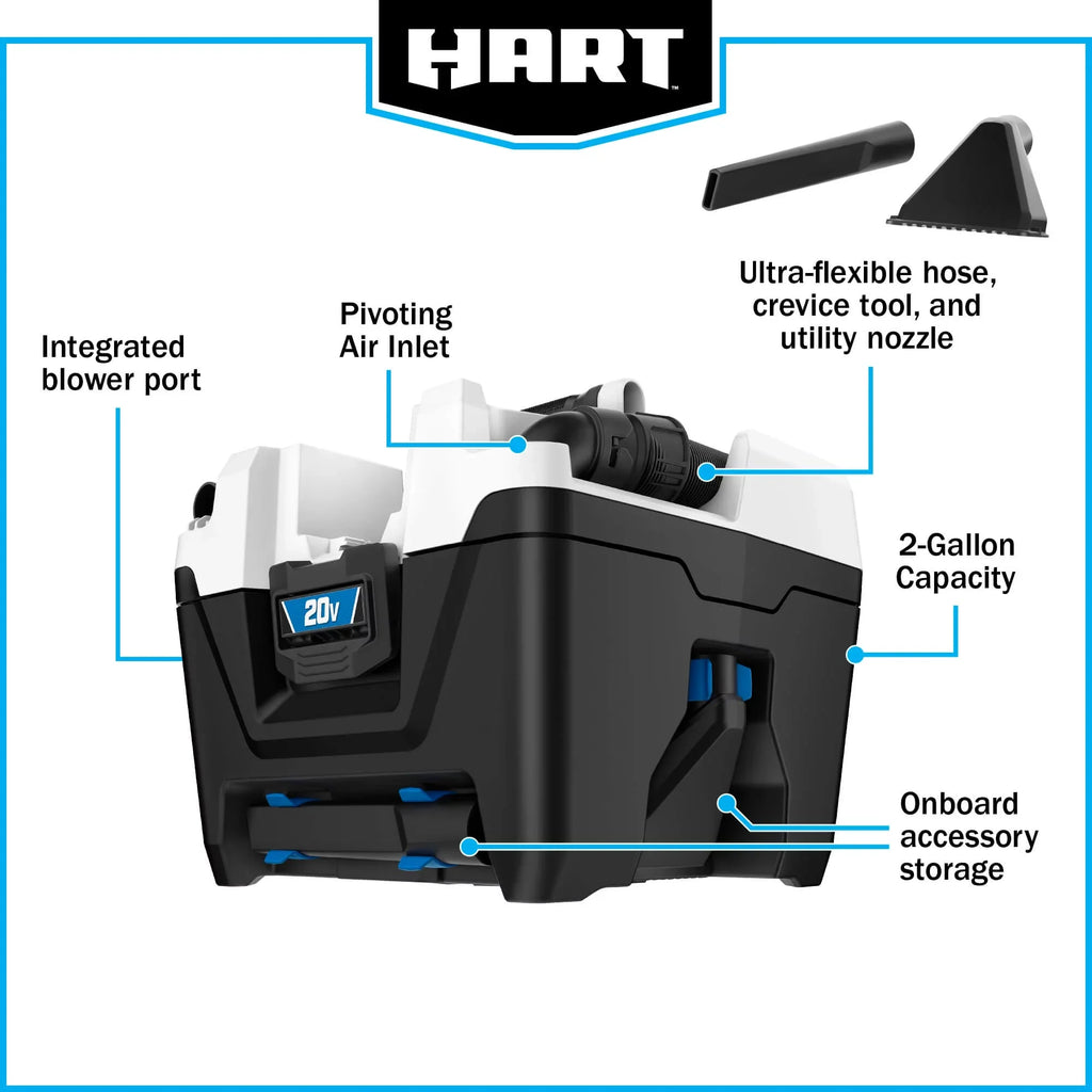20-Volt HART 4.0Ah Battery Vacuum Kit 20-Volt Lithium- 2-Gallon Ion Wet/Dry Cordless (1)