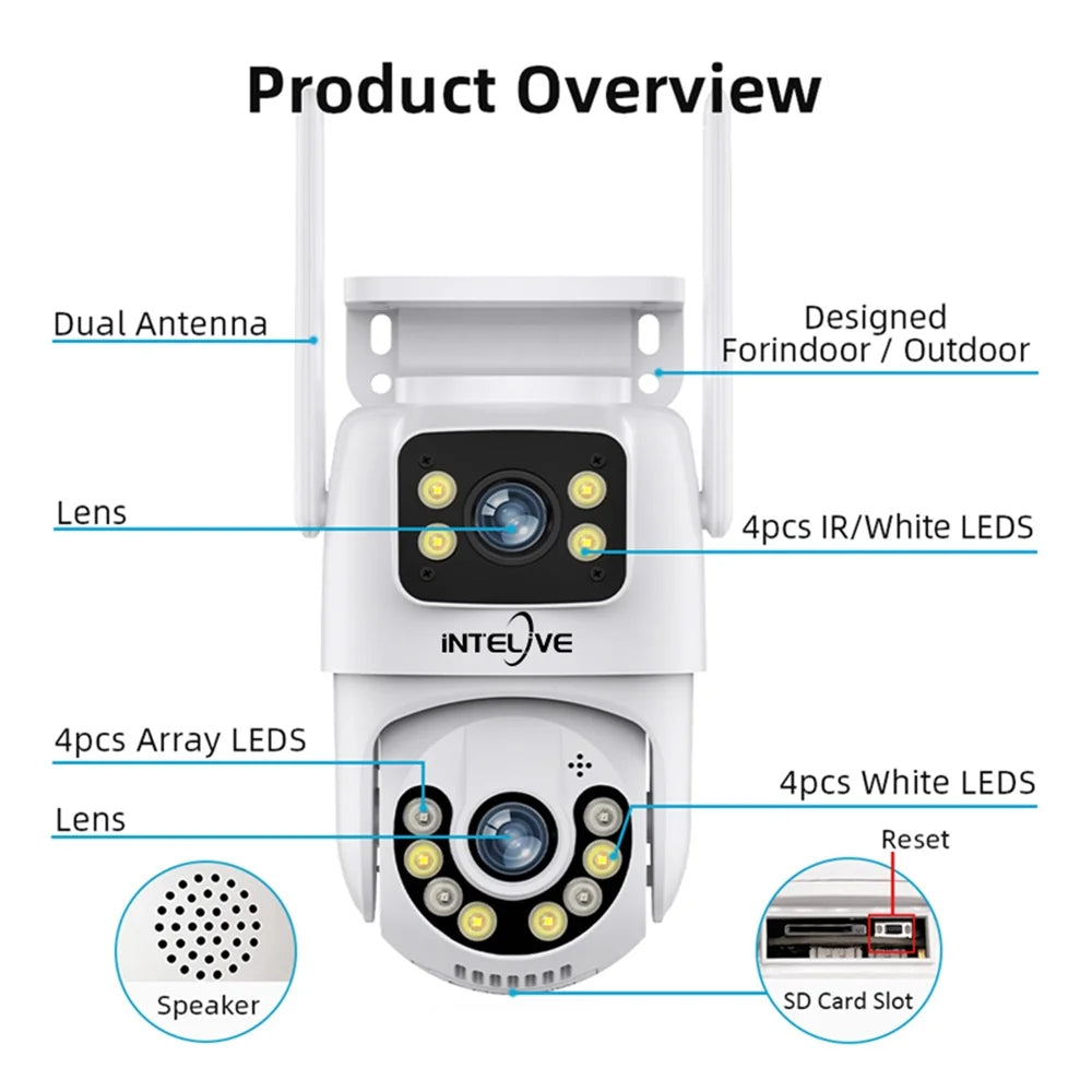 Two INTELIVE Human 4K with Floodlight, Rechargeable Deduction Camera, with Outdoor Security Powered Surveillance Color Night Home Full Way Camera Wireless Vision Voice Camera