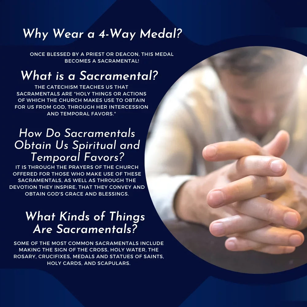 Miraculous with Made Joseph, 5-Way Large 14kt Sacred Medal, St. Cruciform in Traditional St. Heart, Filled Christopher Medal Cross Extel and USA Gold Catholic