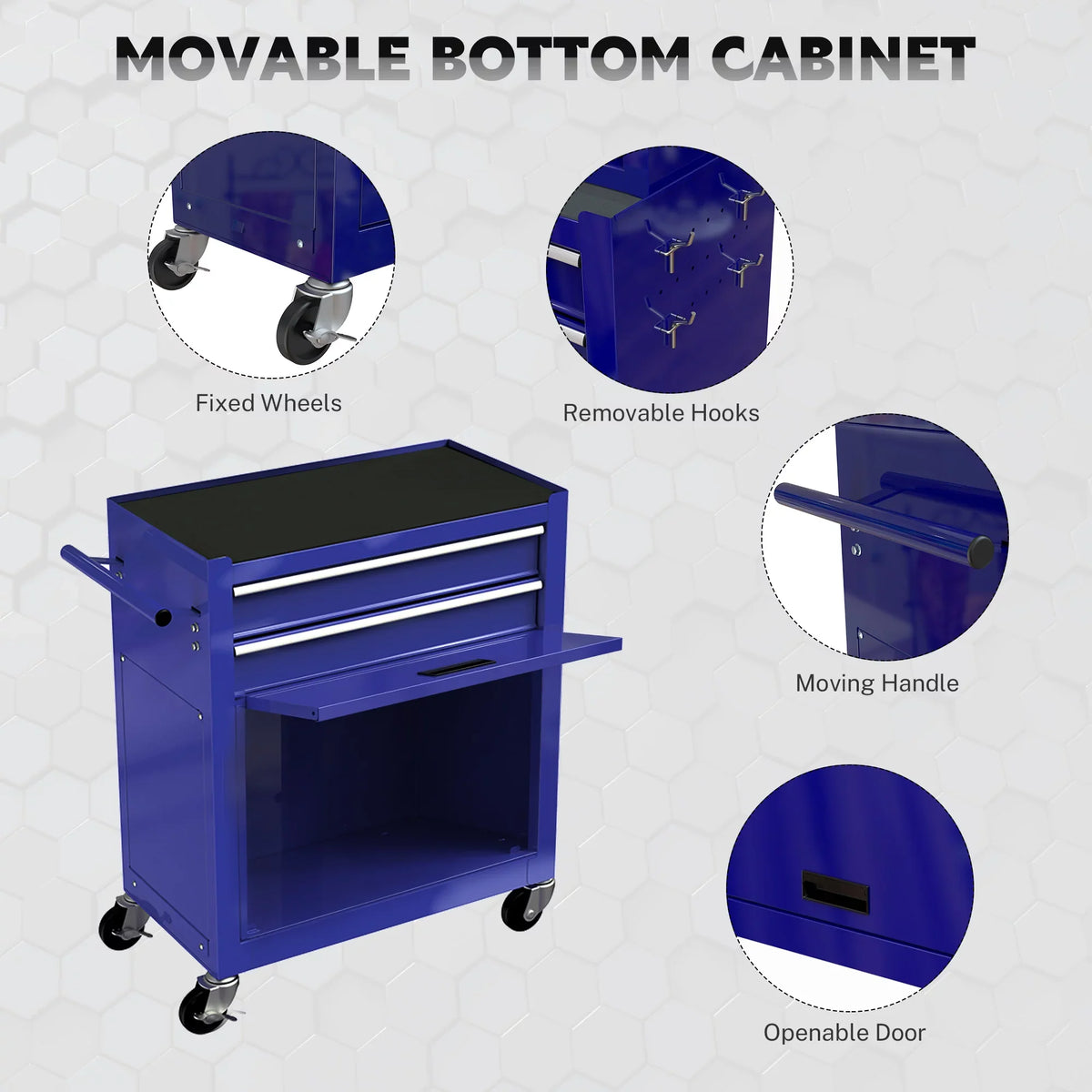 & Tool Tool Box, Wheels Chest 8 On 2-IN-1 Double Tool Box Drawers, Lockable Organizer Drawers, Cabinet Capacity Blue Chest with Drawers, with Sliding Rolling Large with Tool Hidden