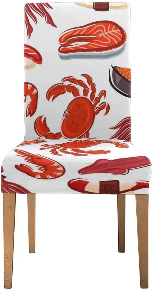 Squids Seat Cover Crabs Wedding Hotel Sushi Protector Chair Slipcover 4 Steaks Set FMSHPON Shrimps Party Dining for of Stretch Salmon Room