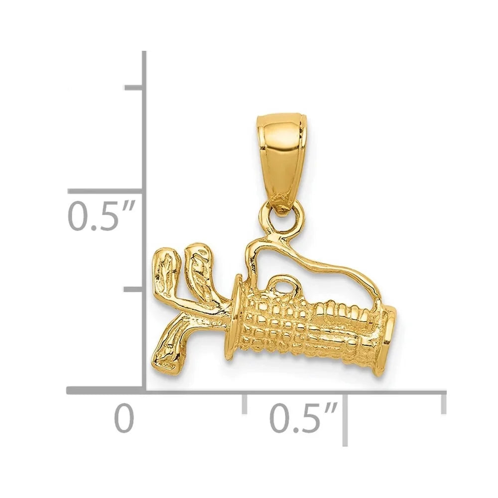 Bag Women Charm Pendant Clubs Gold Yellow Auriga 14K 3-Dimensional Golf for mm,W-14 (L-16 with mm) Polished