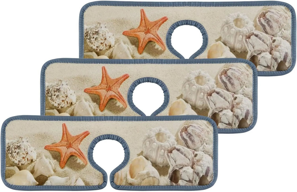 Guard Absorbent Bestwell Sea Sinkmat Beach Washable Bath Summer Kitchen Splash Countertop Sink 3PCS Faucet Mat, Catcher, Microfiber Starfishes Mats Drying Drip