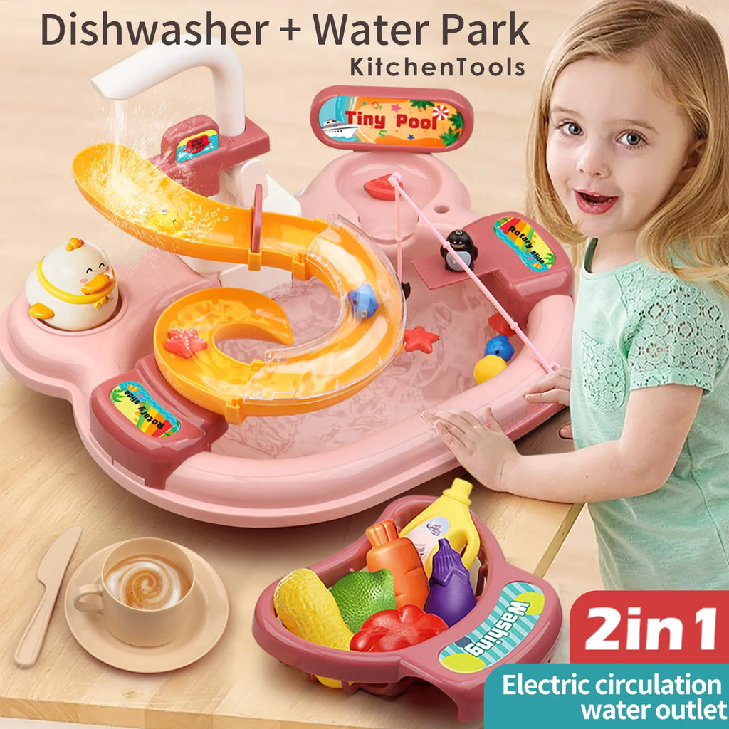 With Slide Pretend A Water Slide Furnishing Kitchen Toddler Sink Role Toy 180rotatable With Water Water 22pcs Pretend Play Kitchen Water articles,Kitchen Kitchen Nebublu 2-in-1 Owsoo Dishwasher A