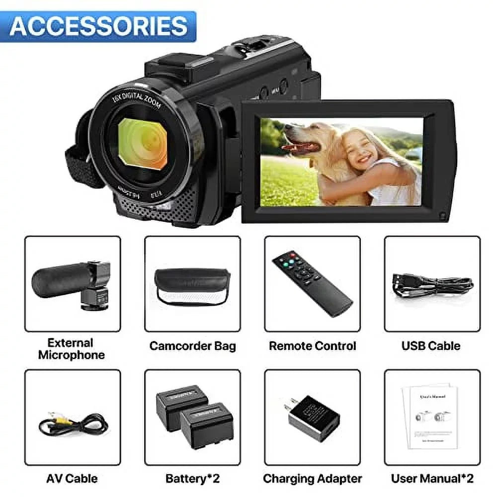 and Video 2 Vlogging Recorder YouTube with IR Zoom Camera Night Camcorder Camcorder Batteries Screen Vision FHD 3.0'' Touch Digital Camera Microphone,Remote 1080P WiFi 16X 30FPS 26MP