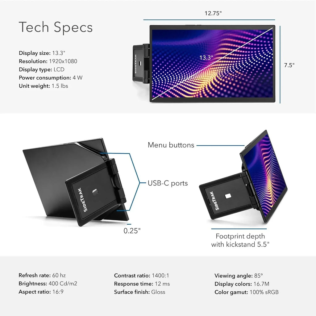 Portable Monitor 13.3'' Triple Monitor) Pro Laptop Swivel (13.3'' for SideTrak
