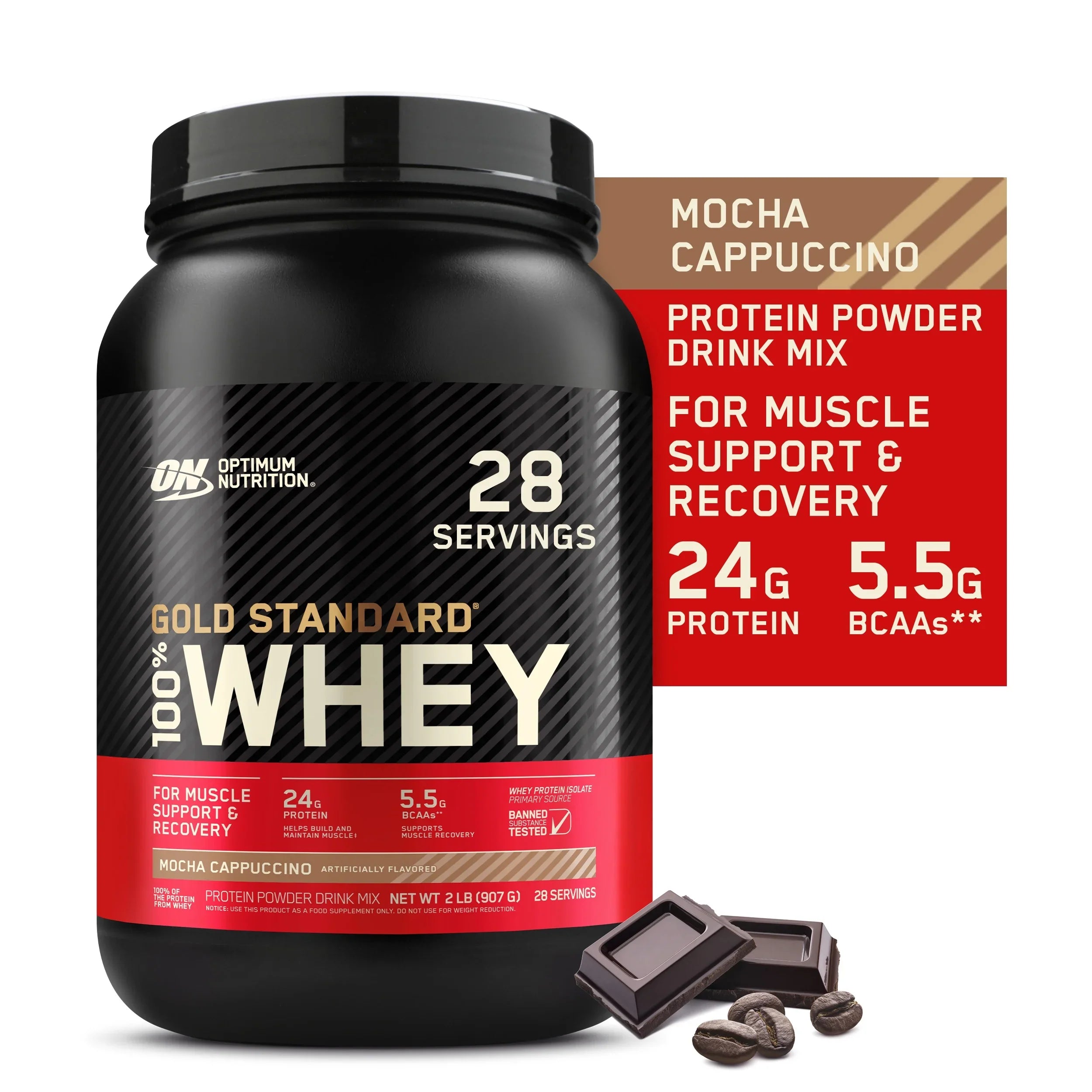 Optimum Standard 28 2 Servings 100% Whey Cappuccino, Mocha Nutrition, Powder, Gold Protein lb,